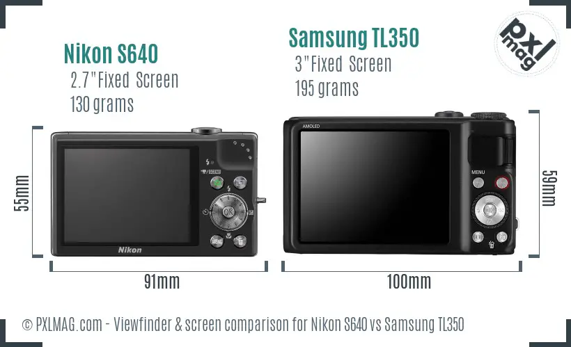 Nikon S640 vs Samsung TL350 Screen and Viewfinder comparison