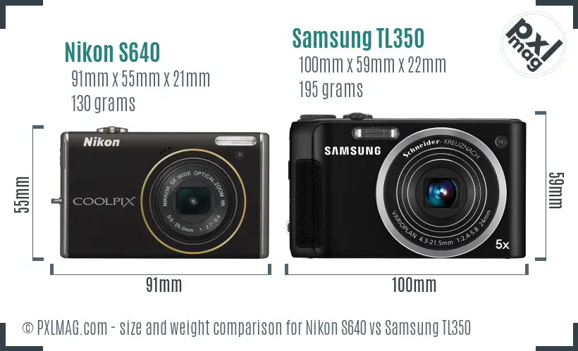 Nikon S640 vs Samsung TL350 size comparison