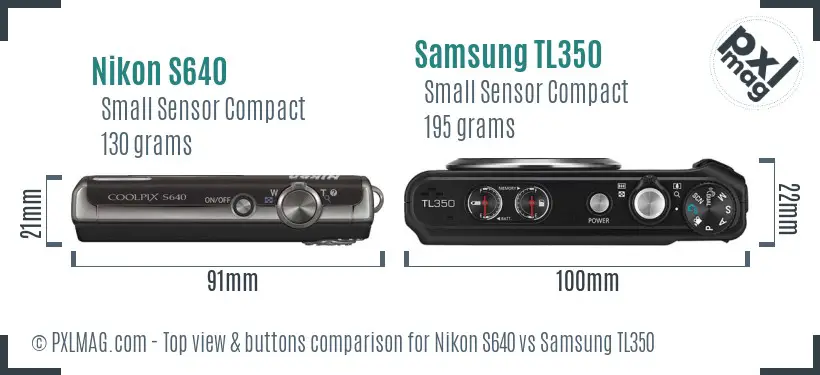 Nikon S640 vs Samsung TL350 top view buttons comparison