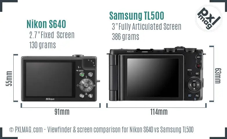 Nikon S640 vs Samsung TL500 Screen and Viewfinder comparison