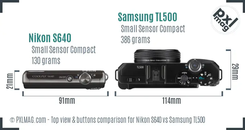 Nikon S640 vs Samsung TL500 top view buttons comparison