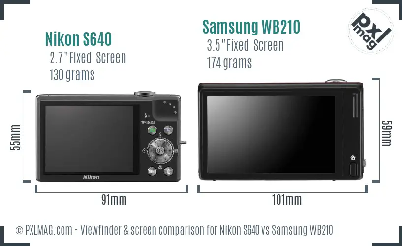 Nikon S640 vs Samsung WB210 Screen and Viewfinder comparison