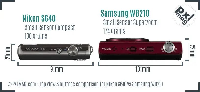 Nikon S640 vs Samsung WB210 top view buttons comparison