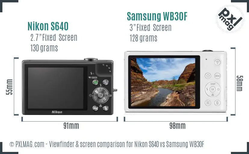 Nikon S640 vs Samsung WB30F Screen and Viewfinder comparison