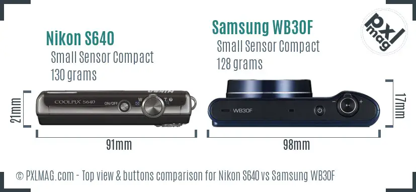 Nikon S640 vs Samsung WB30F top view buttons comparison