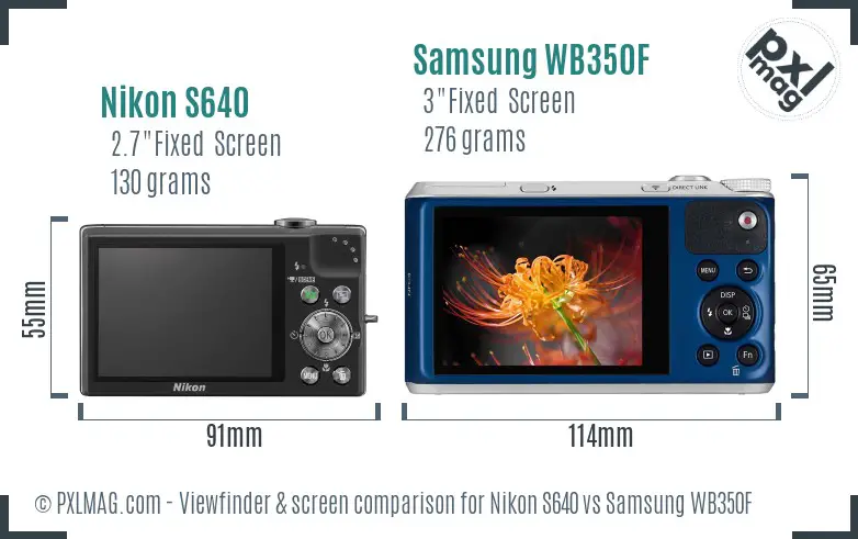 Nikon S640 vs Samsung WB350F Screen and Viewfinder comparison