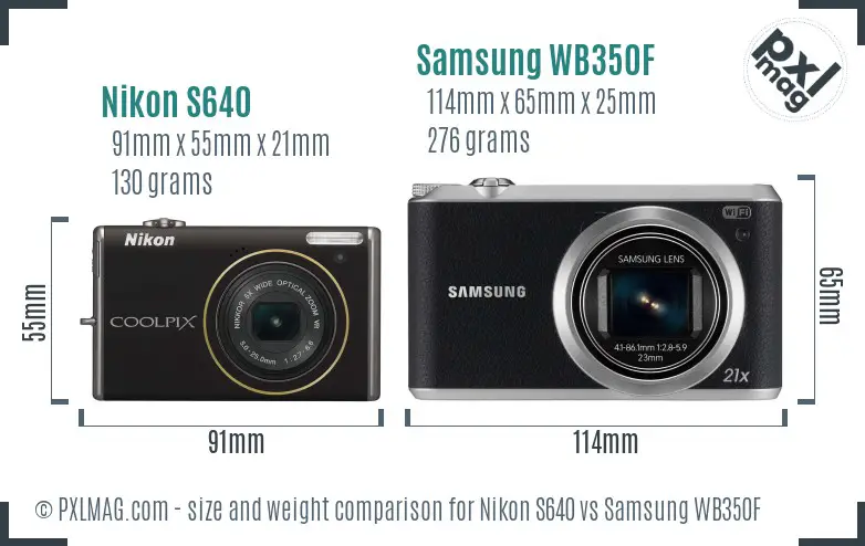 Nikon S640 vs Samsung WB350F size comparison