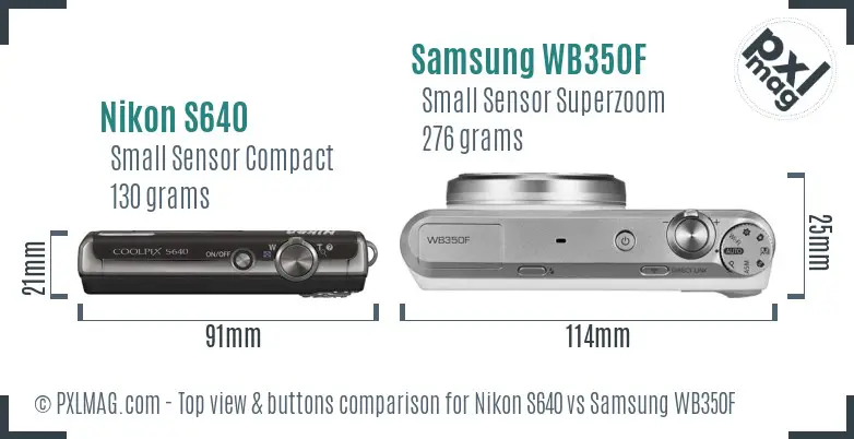 Nikon S640 vs Samsung WB350F top view buttons comparison