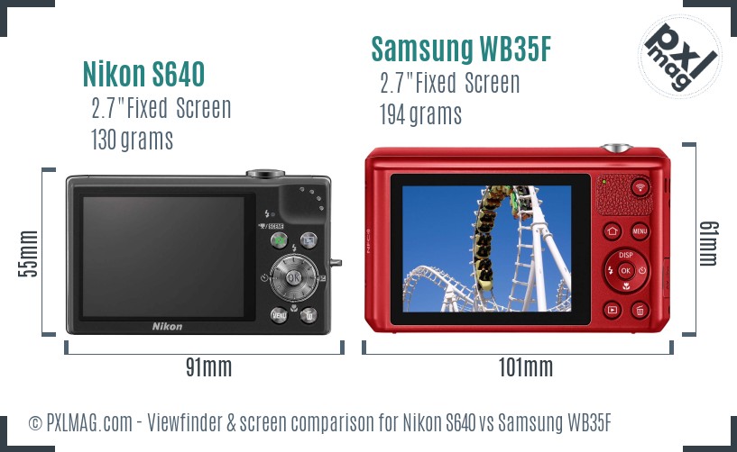 Nikon S640 vs Samsung WB35F Screen and Viewfinder comparison