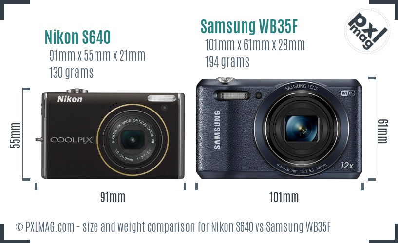 Nikon S640 vs Samsung WB35F size comparison