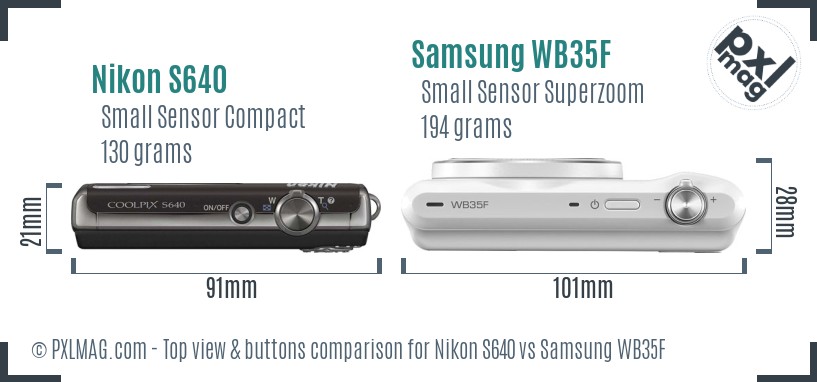 Nikon S640 vs Samsung WB35F top view buttons comparison