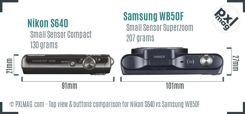 Nikon S640 vs Samsung WB50F top view buttons comparison