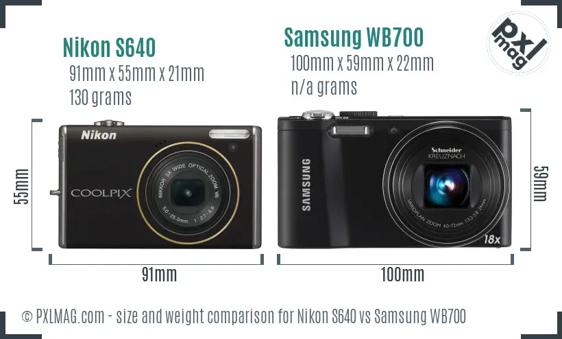 Nikon S640 vs Samsung WB700 size comparison