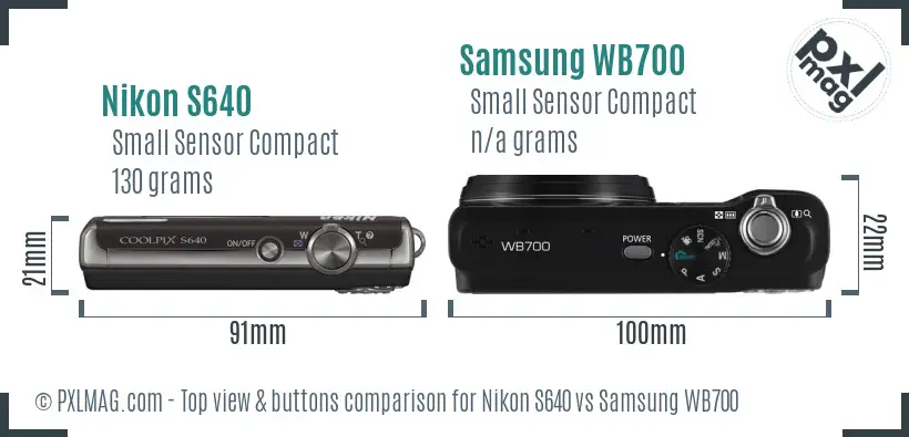 Nikon S640 vs Samsung WB700 top view buttons comparison