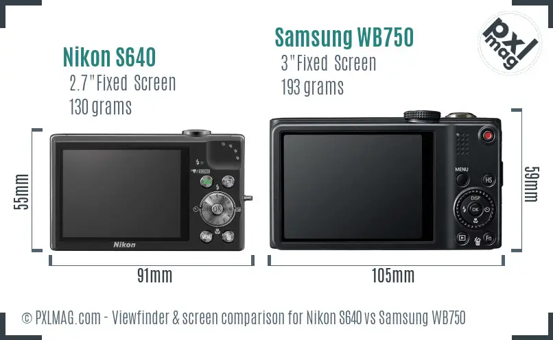 Nikon S640 vs Samsung WB750 Screen and Viewfinder comparison