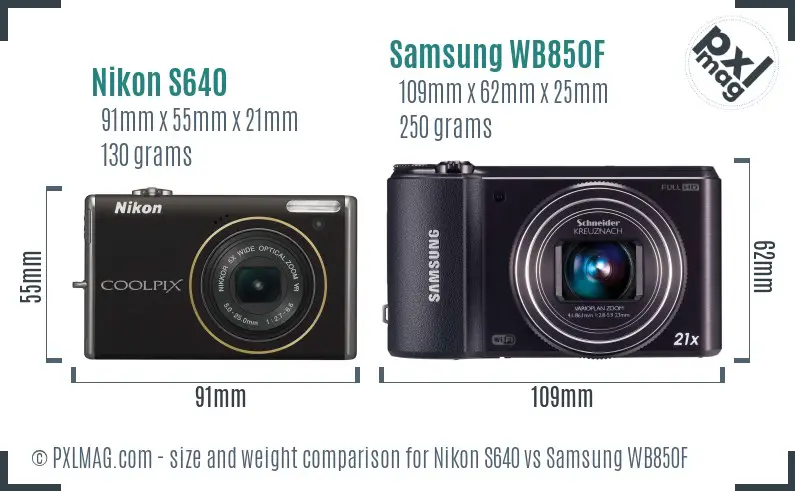 Nikon S640 vs Samsung WB850F size comparison Nikon S640 vs Samsung WB850F size comparison