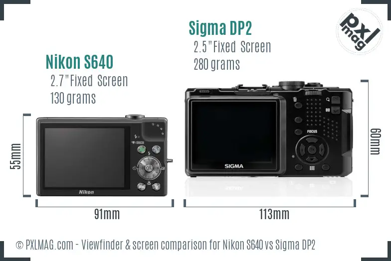 Nikon S640 vs Sigma DP2 Screen and Viewfinder comparison