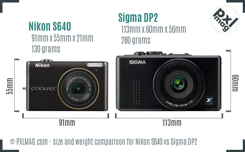 Nikon S640 vs Sigma DP2 size comparison