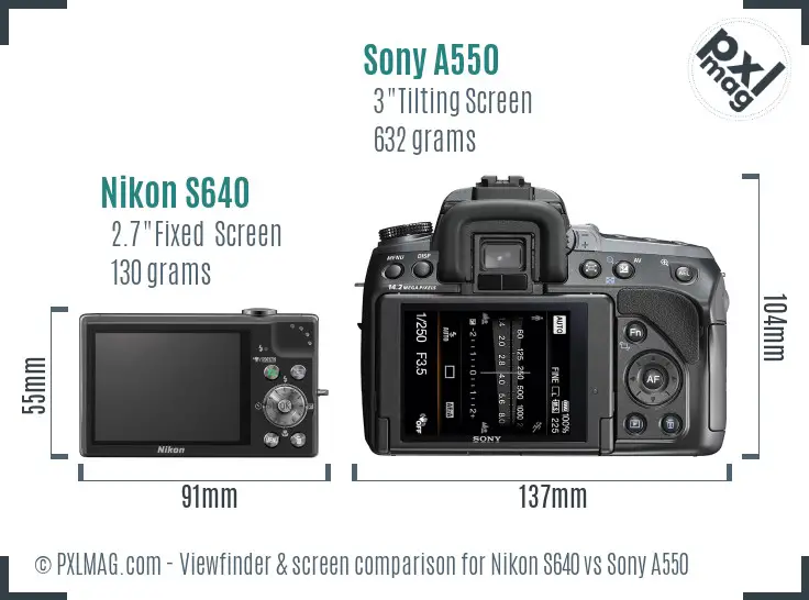 Nikon S640 vs Sony A550 Screen and Viewfinder comparison