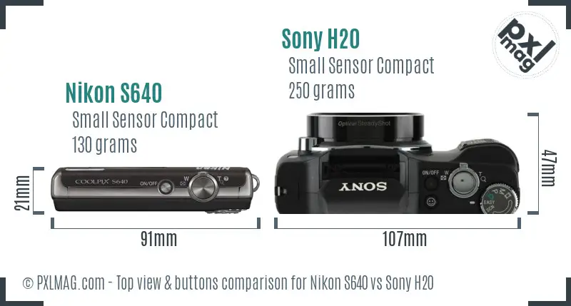 Nikon S640 vs Sony H20 top view buttons comparison Nikon S640 vs Sony H20 top view buttons comparison