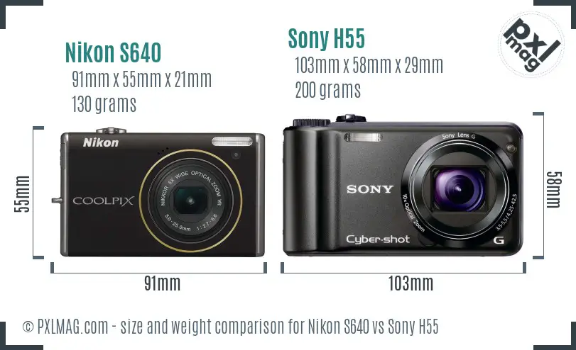 Nikon S640 vs Sony H55 size comparison Nikon S640 vs Sony H55 size comparison