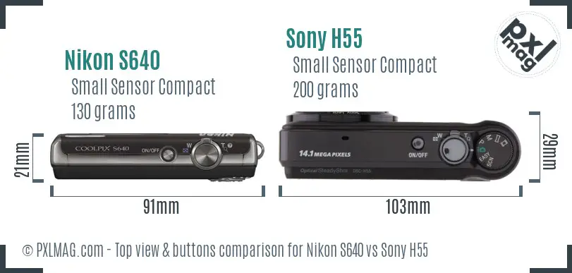 Nikon S640 vs Sony H55 top view buttons comparison Nikon S640 vs Sony H55 top view buttons comparison