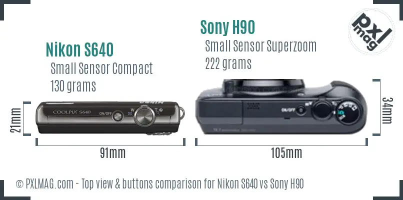 Nikon S640 vs Sony H90 top view buttons comparison