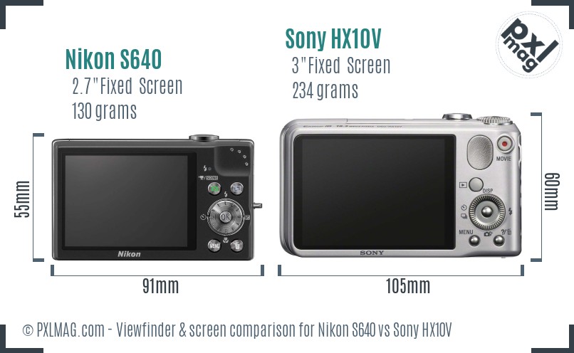 Nikon S640 vs Sony HX10V Screen and Viewfinder comparison