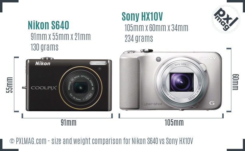 Nikon S640 vs Sony HX10V size comparison