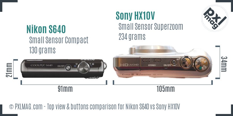 Nikon S640 vs Sony HX10V top view buttons comparison