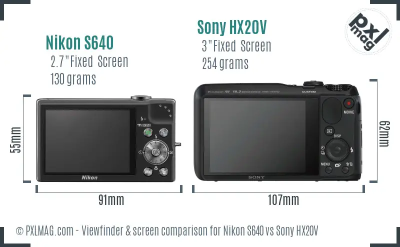 Nikon S640 vs Sony HX20V Screen and Viewfinder comparison Nikon S640 vs Sony HX20V Screen and Viewfinder comparison