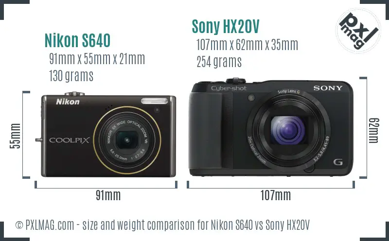 Nikon S640 vs Sony HX20V size comparison Nikon S640 vs Sony HX20V size comparison
