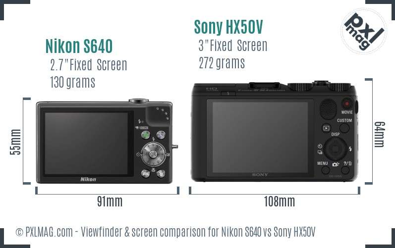Nikon S640 vs Sony HX50V Screen and Viewfinder comparison