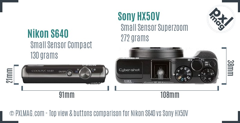 Nikon S640 vs Sony HX50V top view buttons comparison