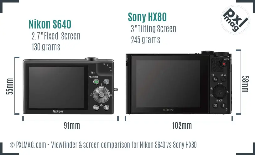 Nikon S640 vs Sony HX80 Screen and Viewfinder comparison