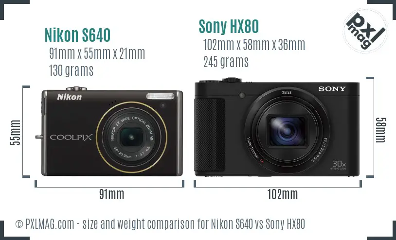 Nikon S640 vs Sony HX80 size comparison