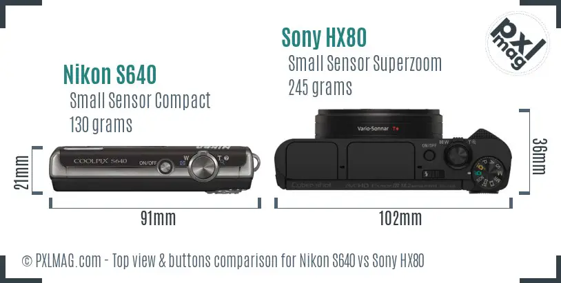 Nikon S640 vs Sony HX80 top view buttons comparison