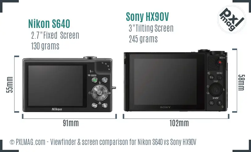 Nikon S640 vs Sony HX90V Screen and Viewfinder comparison Nikon S640 vs Sony HX90V Screen and Viewfinder comparison