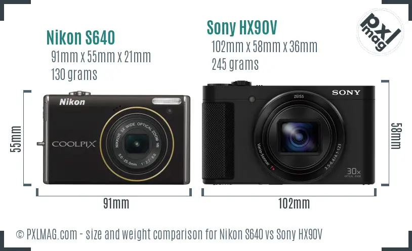 Nikon S640 vs Sony HX90V size comparison Nikon S640 vs Sony HX90V size comparison