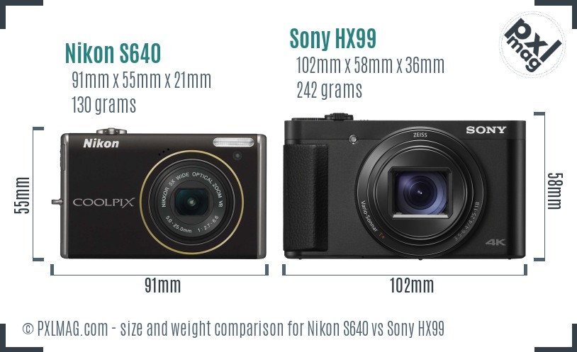 Nikon S640 vs Sony HX99 size comparison