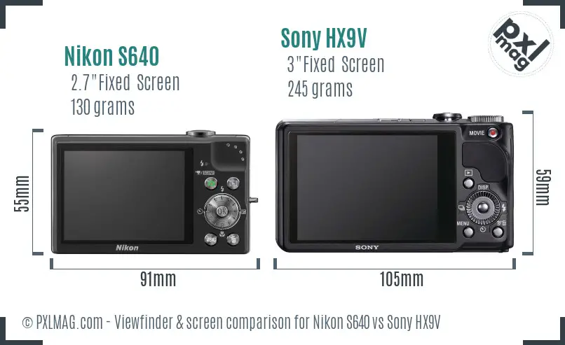 Nikon S640 vs Sony HX9V Screen and Viewfinder comparison