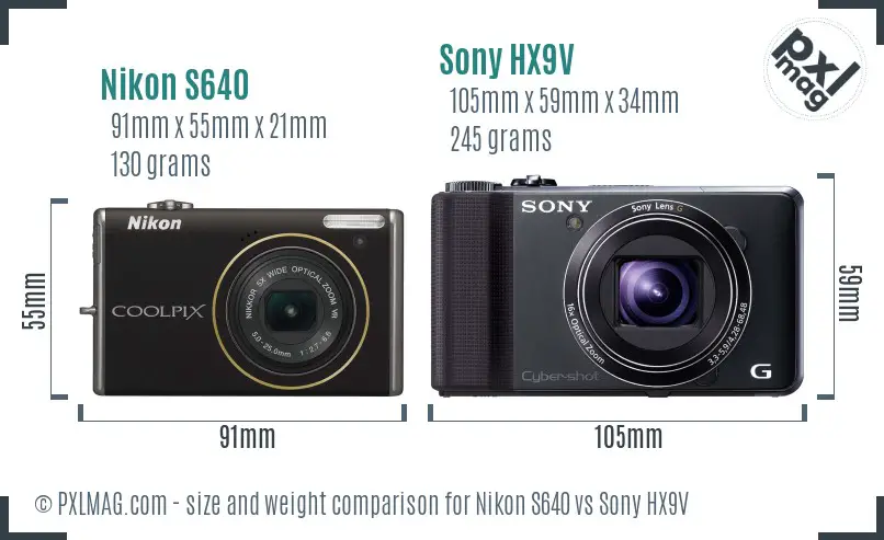 Nikon S640 vs Sony HX9V size comparison