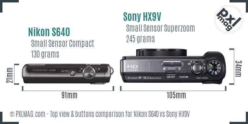 Nikon S640 vs Sony HX9V top view buttons comparison