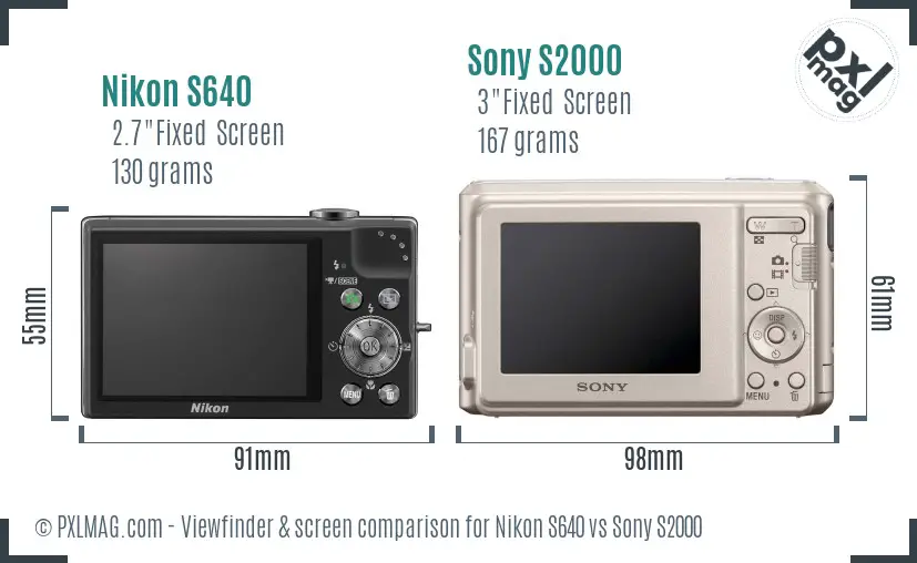Nikon S640 vs Sony S2000 Screen and Viewfinder comparison