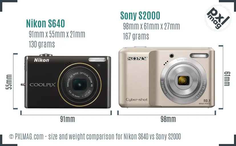 Nikon S640 vs Sony S2000 size comparison