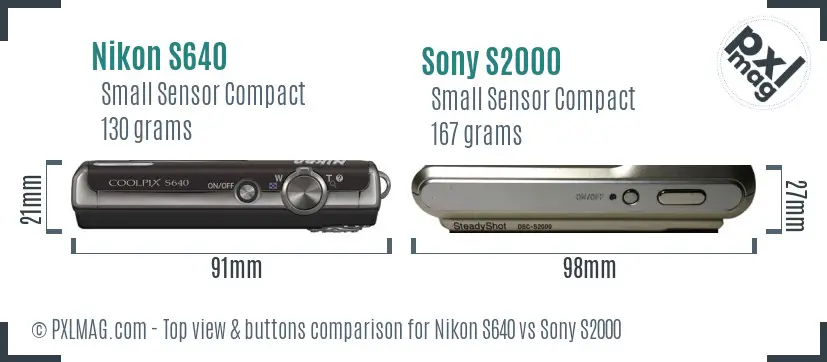 Nikon S640 vs Sony S2000 top view buttons comparison