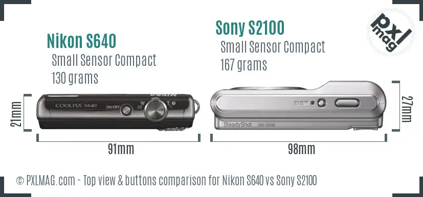 Nikon S640 vs Sony S2100 top view buttons comparison