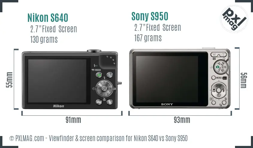 Nikon S640 vs Sony S950 Screen and Viewfinder comparison