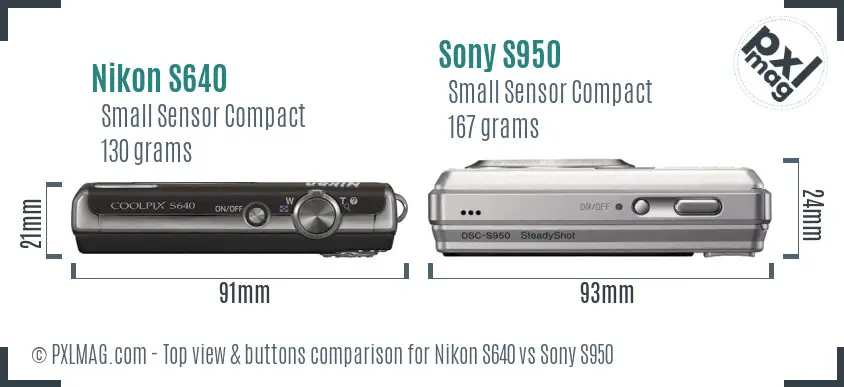 Nikon S640 vs Sony S950 top view buttons comparison