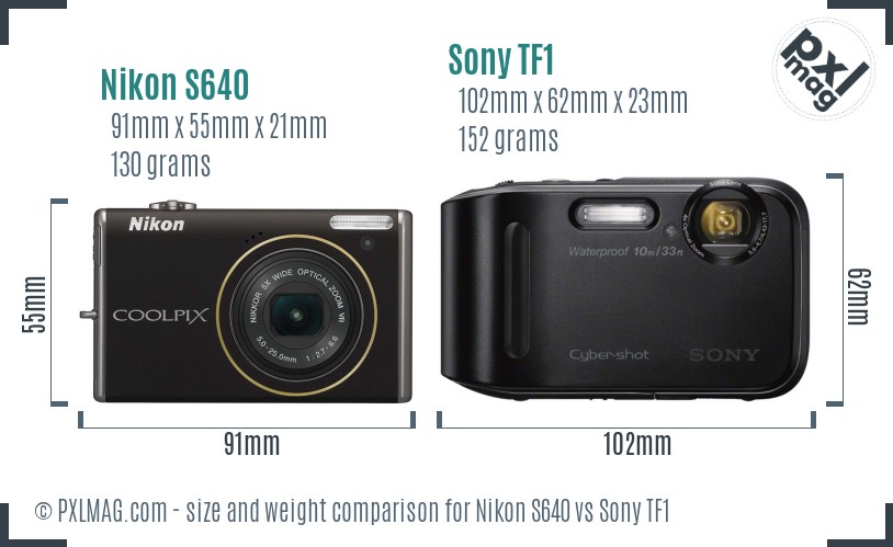 Nikon S640 vs Sony TF1 size comparison Nikon S640 vs Sony TF1 size comparison